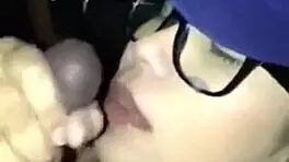 Teen gives detailed blowjob to black cock ending in cumshot