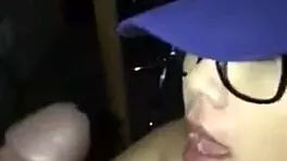 Teen gives detailed blowjob to black cock ending in cumshot