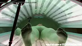 Spy On Pierced Pussy Of Blonde Czech Teen 18+ In Tanning Bed.