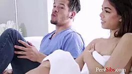 Skinny Brunette Stepsister Lets Touch and Lick