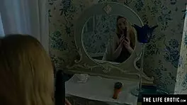 Horny blonde rides huge black dildo doggy! 😈