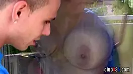 Big tit european brunette teen 18+ intensely fucked doggystyle by handyman