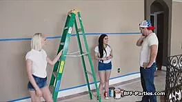 Three Teen Besties Share Painter's Monster Cock in POV Homemade Sex Tape