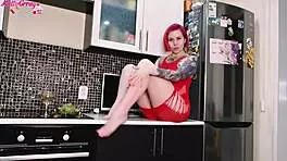 hot redhead sucks banana and fingers pussy in homemade solo