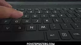 Blonde teen 18+ stepsisters compete to bang stepbrother POV! Wow!