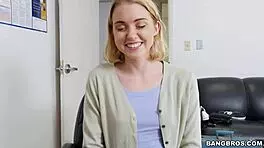 Blonde teen sucks black cock in porn audition with monster size and anal