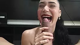 18-year-old prostitute gives a blowjob and gets covered in cum