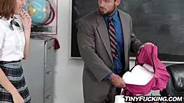 naughty teen fucks teacher, lets him cum on face in classroom