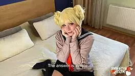 passionate deepthroat and hardcore fucking with toga himiko cosplay, she swallows cum