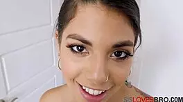 Latina Skinny Brunette Stepsister Gina Valentina Catches Stepbrother And Fucks Him In College