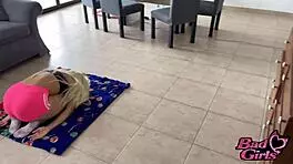 blonde stepmom with big ass does yoga, gets penetrated by stepson at home