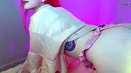 Petite 18+ e-girl on webcam sucks dildo toys while bent over showing horny tits