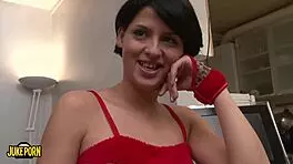 group activity with young brunette in a threesome setting