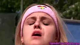 Smalltits Tennis Teen 18+ Rubs Herself Outdoors in Stockings for Solo Pleasure