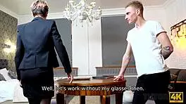 tutor4k mature woman with short haircut gives muff to young man for sex