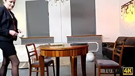 tutor4k mature woman with short haircut gives muff to young man for sex