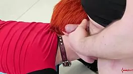 Submissive gets flogged, drinks lube in rough bondage