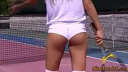 Blonde teen masturbates intensely solo in the outdoors