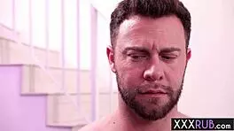 I relaxed my big cock client with a blowjob and tit job, queenie sateen