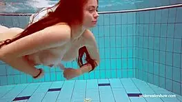 big tits redhead lola goes nude underwater in pool with friend