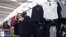 this cute brunette with small tits masturbates in a public shop, getting into amateur sex