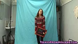 Teen model showing small tits in high definition interview!