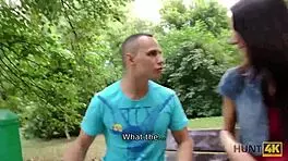 Hunt4k captures intense outdoor sex with a graceful brunette babe for cash