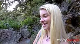 Riley Star Rides Stepdad's Cock Outdoors with Blowjob and Big Tits Fucking