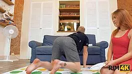 rim4k twister game gets interesting when friend's anus distracts girl