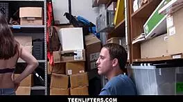 boyfriend watches his shoplifter girlfriend veronica valentine fuck the guard with big cock.
