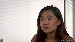 big cock guy ties up petite asian slave for some kinky whipping and rough fucking