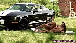 Euro teen 18+ rides dick anally outdoors