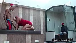 Christmas gift stepfather brings girlfriend for stepson to fuck hot latina milf at night club