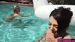 Bisexual teens in bikinis blow and fuck by the pool, so hot! 🔥