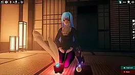 Futanari girl gives footjob to living dildo in kadobu