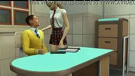 Teacher fucks teen student in classroom, licking pussy and assfucking.