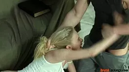 Teen amateur gets dominated hard. Throatfucked and ridden rough in wild doggystyle session.