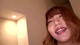 Homemade Japanese cutie SUCKS hard for cum on big ass