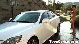 Two teen cuties fucking passionately on the car hood