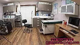 After the gyno exam, doctor fucks patient Aria Nicole in the stirrups.