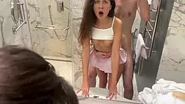 Young Babe Sucks And Fucks In The Bathroom After College