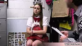 petite teen shoplifter caught and fucked in back room