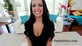 petite busty teen deepthroats big cock while choking and gagging