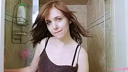 Captivating Brunette Enjoys Sensual Shower with Steamy Lesbian Vibes