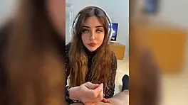 Blonde girl fucks doggystyle while listening to music, her pussy squeezes monster cock during orgasm speaking spanish.