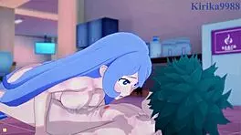 momo yaoyorozu and nejire hado and izuku midoriya have intense sex in my hero academia hentai