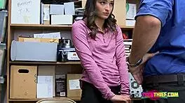 emily gets caught stealing and sucks officer's cock in office