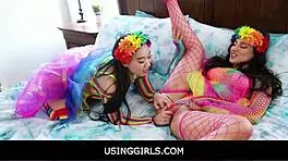 Aubree And Kimmy In Free Use Threesome At Pride Parade.