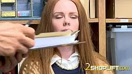 ella, the redhead teen, asks if the officer is drilling her cunt in doggystyle?