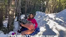 ava moore gets surprised by skiers while fingering her ass on the train
